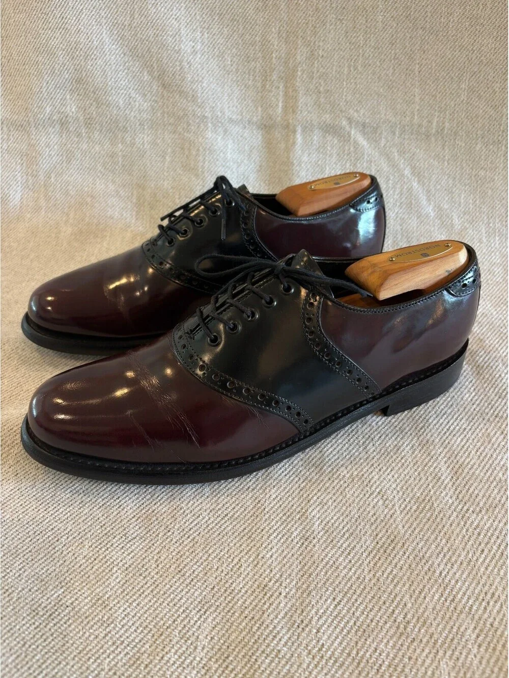 Florsheim Saddle Oxfords Burgundy Black Two Tone Leather Mens 8 D 20392